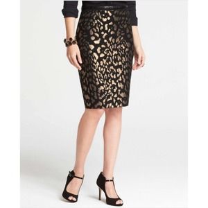 Ann Taylor Bronze Animal Jacquard Skirt 8 Black Gold